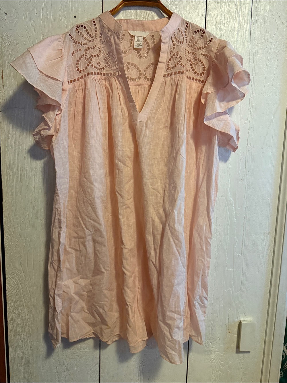 H&M Pale Pink Eyelet Yoke Ruffle Sleeve Dress